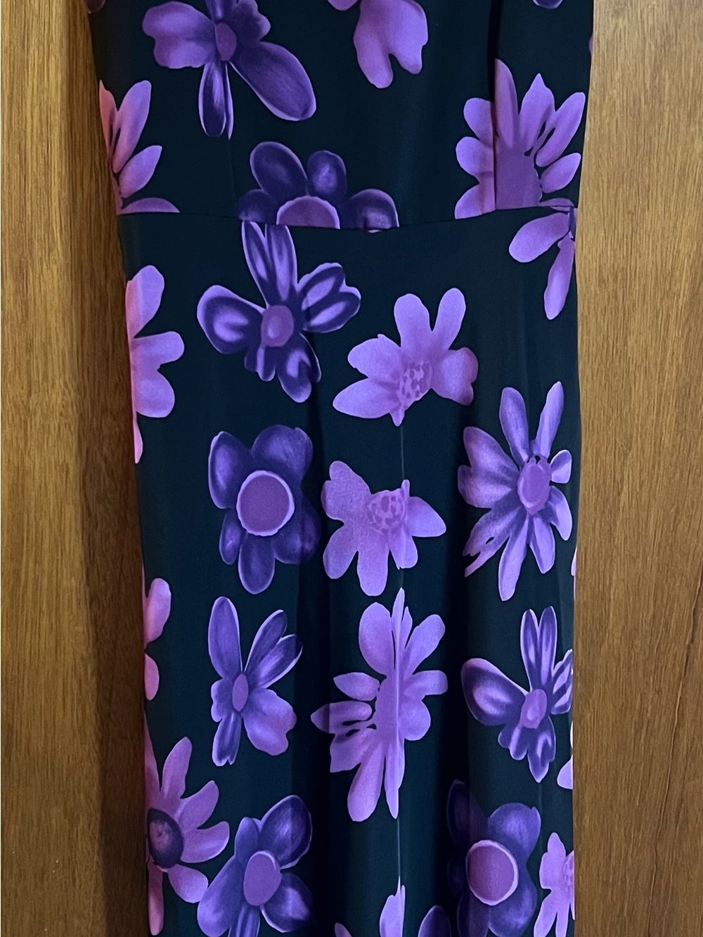 Women's Black Maxi Dress with Purple Floral Print